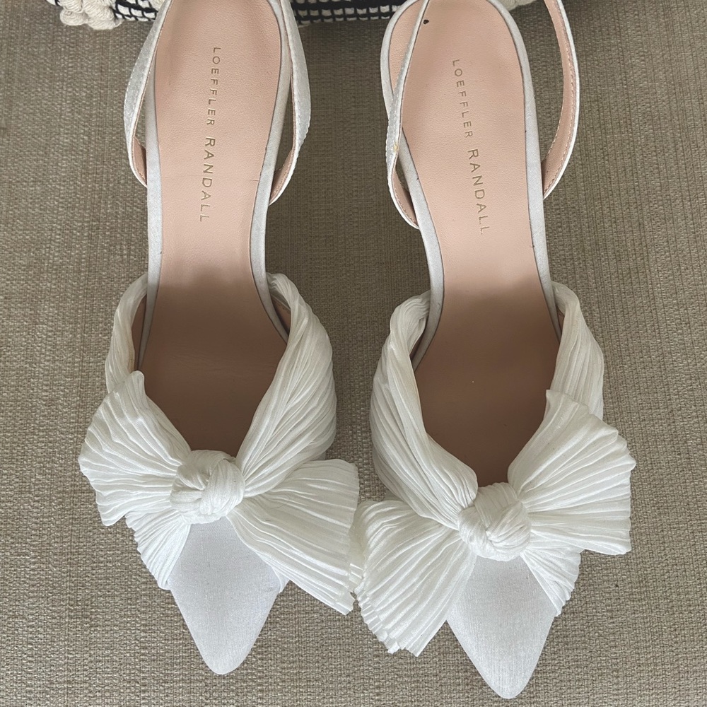 Loeffler Randall : Sylvana Slingback Pumps : White Bridal Shoes with Bow